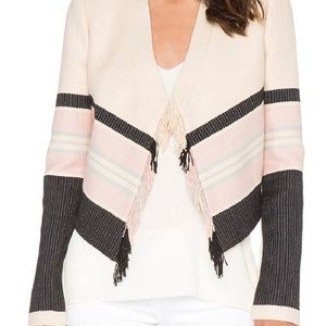 BCBGMAXAZRIA WALKER FRINGE WOVEN JACKET